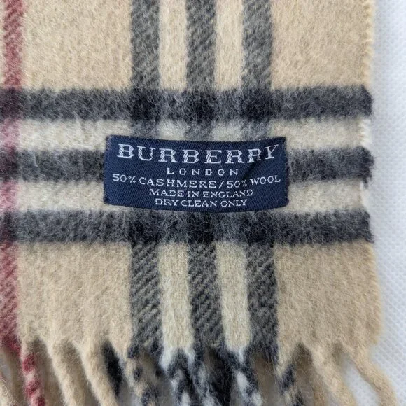 Classic BURBERRY Vintage Check Scarf Beige 50%Wool 50%Cashmere Fast Ship Today. - Picture 3 of 6